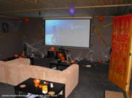 decorated for the halloween scary movie night
