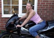 A distraction during shed building - the G/F trying to park her motorbike!