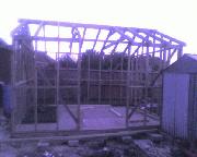 Roof framing goes on of shed - House of the Silver Ball, 