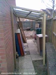 new lean-to and site for new workshop in background . Floor greta place to store the flooring sheets too. of shed - Goodbye old shed hello new build , 