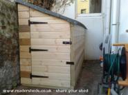 Front view showing door detail...you'll have to imagine the lifting roof. of shed - MK2 Bespoke Bike shed, East Sussex