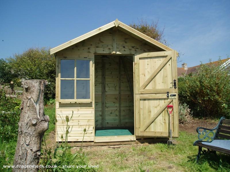 Chesil View: Shed before conversion to beach hut.