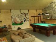 1908 Brunswick/Balke/Collander pool table. The mural behind is 27' wide! of shed - The Manshed, 