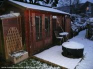 Snowy February Morning of shed - The Cowshed Bar, 
