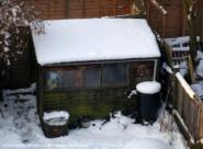 Front, in the snow of shed - Some sort of leaning thing, Greater London