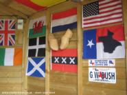 some flags on the wall of shed - Tardis Flagship, 