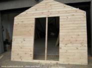 Front gable with wide door of shed - Wull's Workshop, 