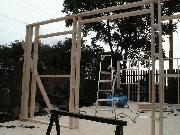 front frame erected of shed - cottage in the woods, 