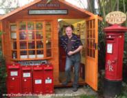 Front of Shed with Curator! of shed - Colne Valley Postal History Museum, Essex