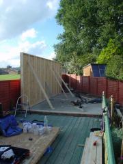 1st wall up - thanks to some friends helping! of shed - Troopers Den, 