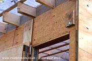 door and roofing detail of shed - Q's Avian Chateau, 