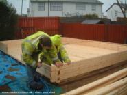 old shed and new shed: construction on wettest day of the year!