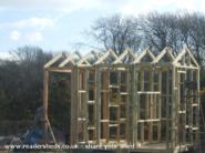 Roof starting to go up of shed - Wind Powered Shower Shed, 