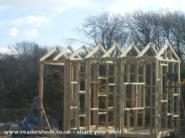 Wind Powered Shower Shed: Roof starting to go up
