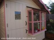 Front view showing Bay window, stable door of shed - Callie and Lexie's Wendy house, East Sussex