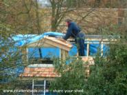 cedar shingles & lead flashing of shed - Painter's Shed, Hertfordshire