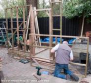 The carcass: reclaimed timber and new Wickes doorframe of shed - The WArkshop, Hertfordshire