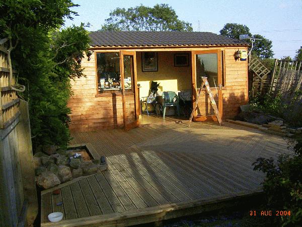View with decking of shed - The Dagg & Duck, 