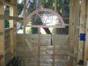 Finished curvy window successfully bodged into position! of shed - Head Weeders Office, 