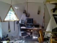 Temporary desk set up complete with shednet of shed - Dome Experiment, Lancashire