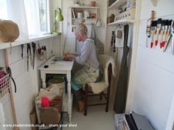 working in my shed of shed - my sewing shed, Isle of Wight