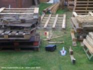 Construction underway from pallets of shed - Alan's Shed, Greater London