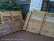 reconstructed pallets used to make shed of shed - Alan's Shed, Greater London