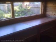 bench is made from leftover kitchen worktop of shed - Alan's Shed, Greater London