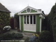 Front view of shed - Green and Cream, 