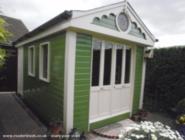 Side view of shed - Green and Cream, 