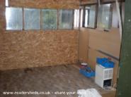 Parquet floor interior of shed - The Studio Retreat., West Yorkshire