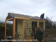 Slates going on roof of shed - Wind Powered Shower Shed, 