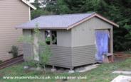Shed build in progress: painting the base colors of shed - Greengate Shed, 