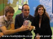 Graham, Kevin and Jo with the winning shed of shed - Kevin McCloud's Grrreen Shed, West Midlands