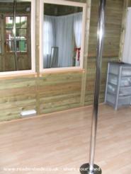 Shedio Inside - mirrors too of shed - polein2fitness, Cheshire