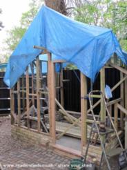 Progress: 3 sides done, roof height set. of shed - The WArkshop, Hertfordshire