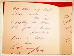 Larry Love entry in the guest book of shed - songs from the shed, North Somerset