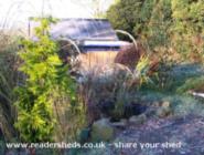 view from garden pond area of shed - The Knitting Shed, 