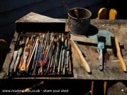 Cleaning the soldiers of shed - Dungeness open studios - Studio 1, Kent