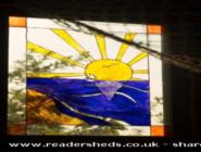 stained glass window of shed - The Beach Hut, Essex