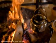 kettle over the fire of shed - Sue and Graham's Barbecue Lodge, 