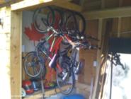 Hanging bikes of shed - Margaret's tea shed , 