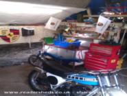 Inside, yamaha, tools, chopper of shed - Dr Denzles Workshop, West Dorset