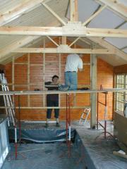 The stud wall goes up of shed - The Pool Shed, Caerphilly