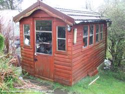 Front and side view of shed - Radio shack, 