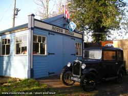Front view with A7 of shed - The Vintage Motor Works, Herefordshire