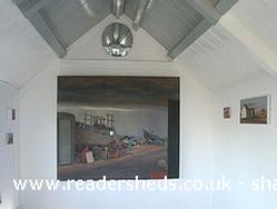 Paintings hung inside Studio 2 ready for finishing of shed - Dungeness Open Studios - Studio 2, Kent