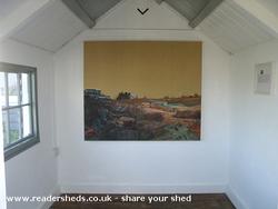 Painting hung for finishing in Studio 2 of shed - Dungeness Open Studios - Studio 2, Kent
