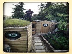Mowing the roof.... for a joke. of shed - The Stencil Shed, Wiltshire