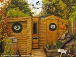The shed with personality, an optical illusion than smiles back at you down the 100ft garden of shed - The Stencil Shed, Wiltshire